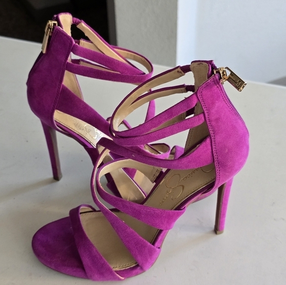 Jessica Simpson High Heels Women Sz 7M Purple Rayomi Zipper Logo 4inches… - Picture 12 of 13